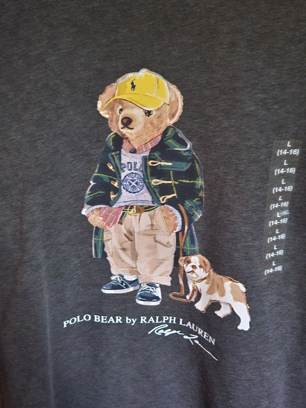 Ralph Lauren Charcoal Polo Bear Graphic Tee with Yellow Hat
